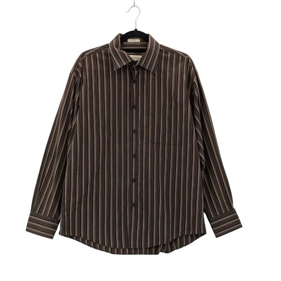 Button Up Shirt Men Size L Striped Non Iron 90s Retro Office Modern Earthy Prep - Picture 1 of 9